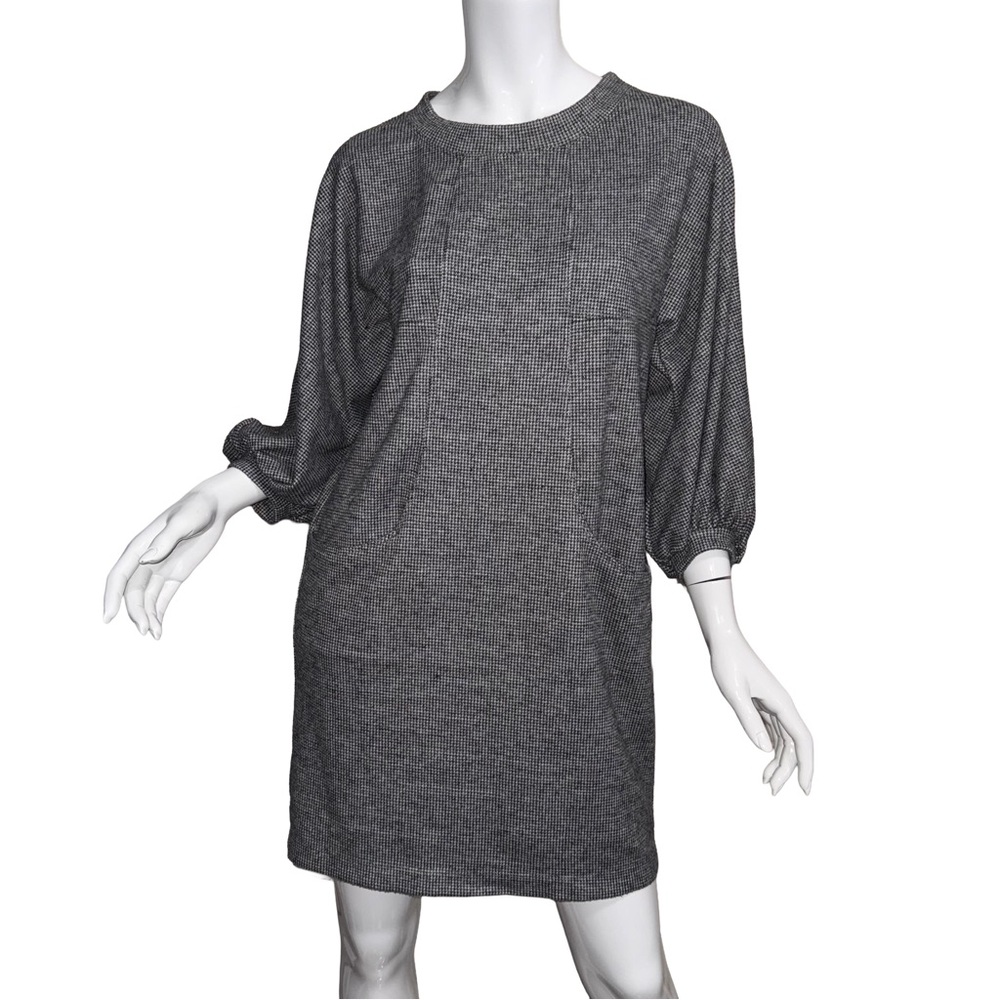 NWT Max Studio Gray Houndstooth‎ Knit Oversized Dress Pockets Minimalist Preppy